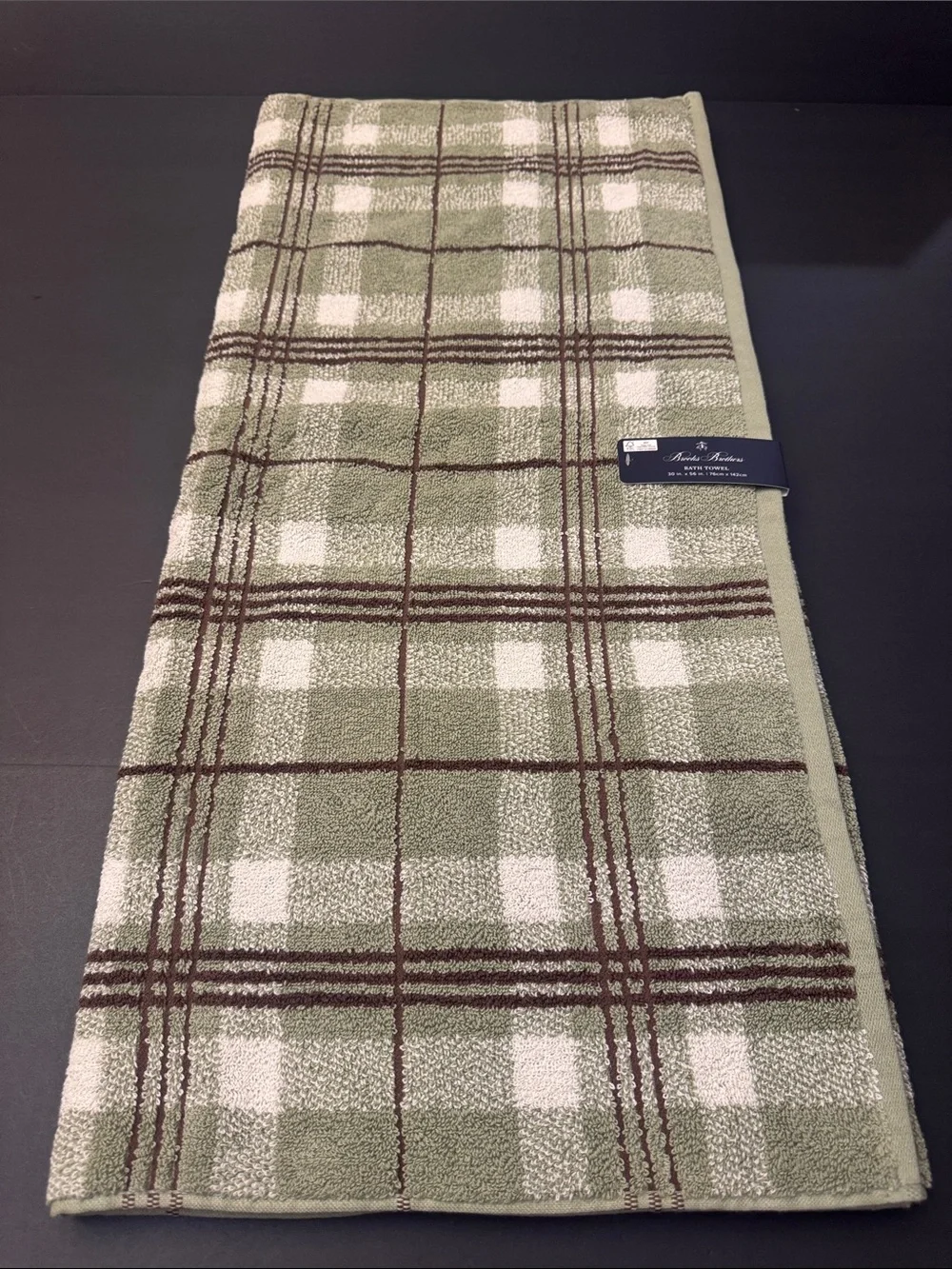 8pc BROOKS BROTHERS 100% Cotton Plaid Bath Towel Set - Sydney Plaid - Sage/Brown